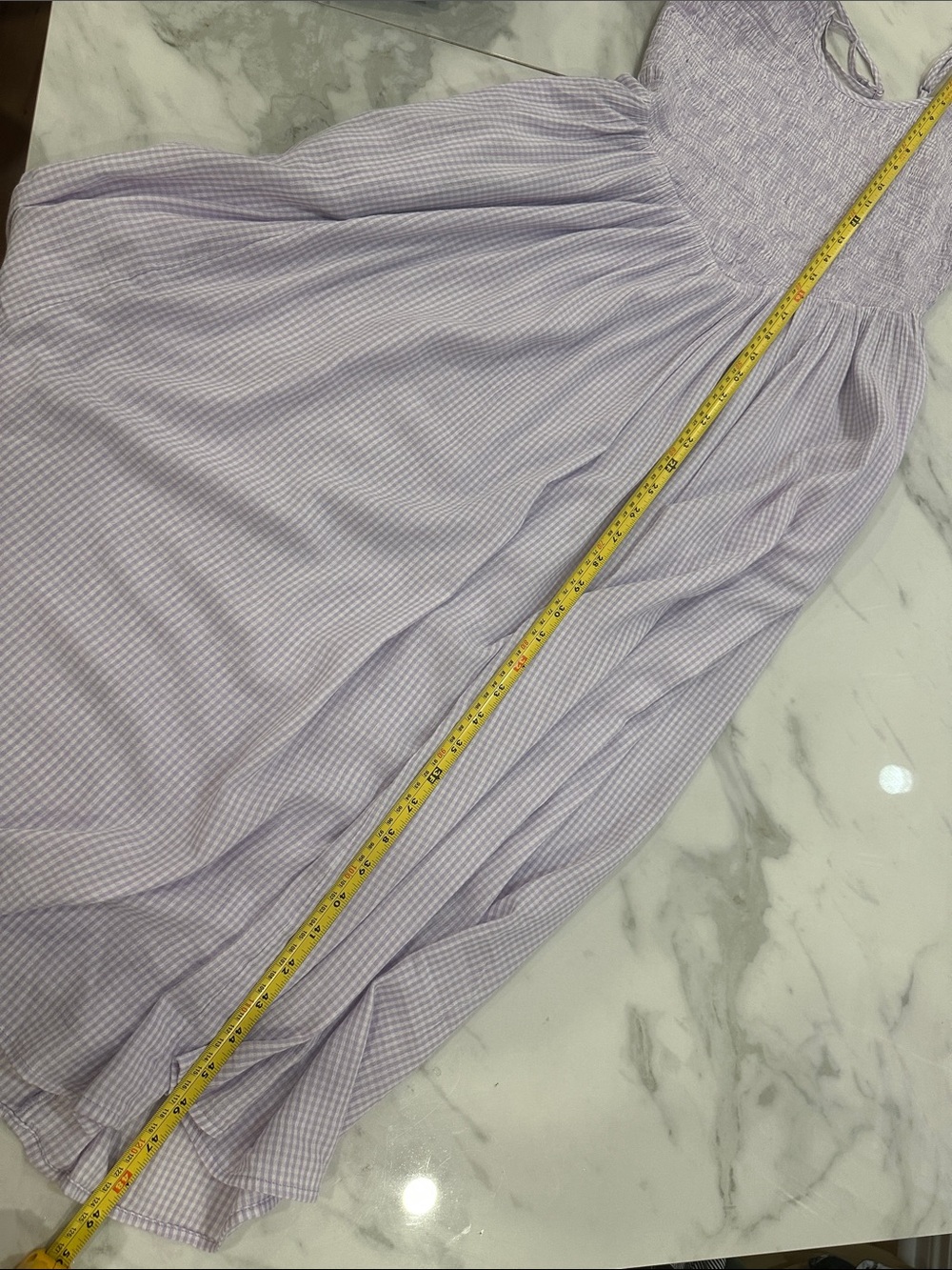 AERIE Lavender White Gingham Smocked Maxi Dress Cottagecore Dropped Waist Small - Picture 13 of 13